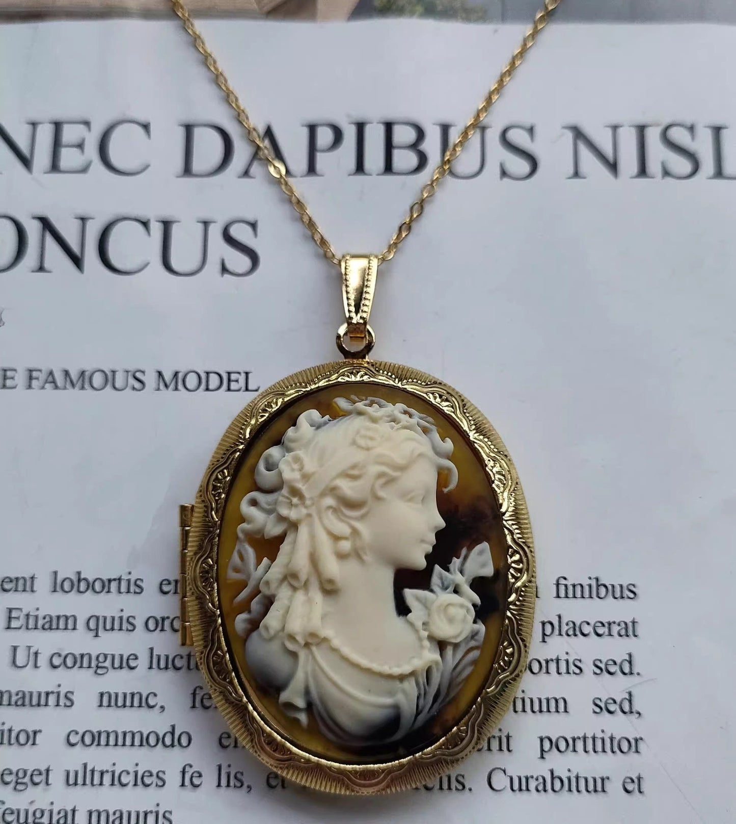 Mypinknyc 金色 Victorian Style Cameo Photo Locket Pendant Necklace