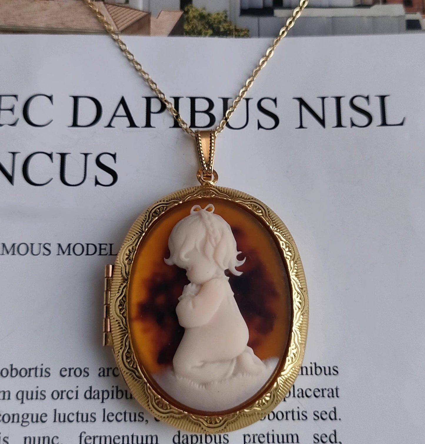 Mypinknyc 棕色 Victorian Style Cameo Photo Locket Pendant Necklace