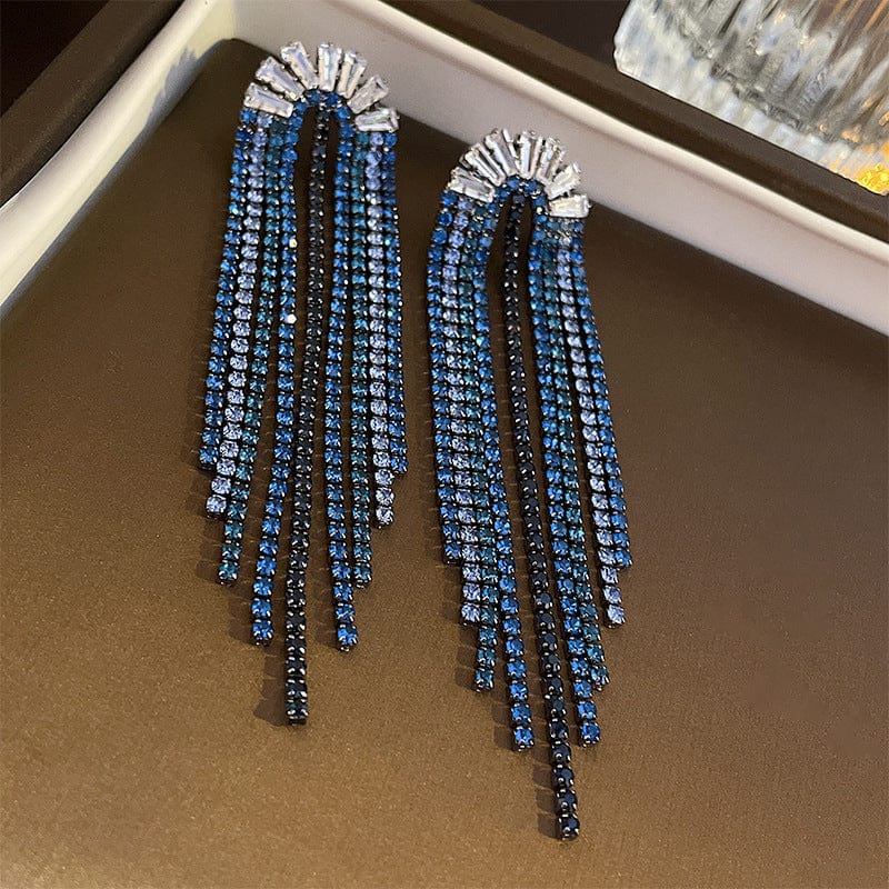 Mypinknyc Blue Tassel Sparkling Earrings