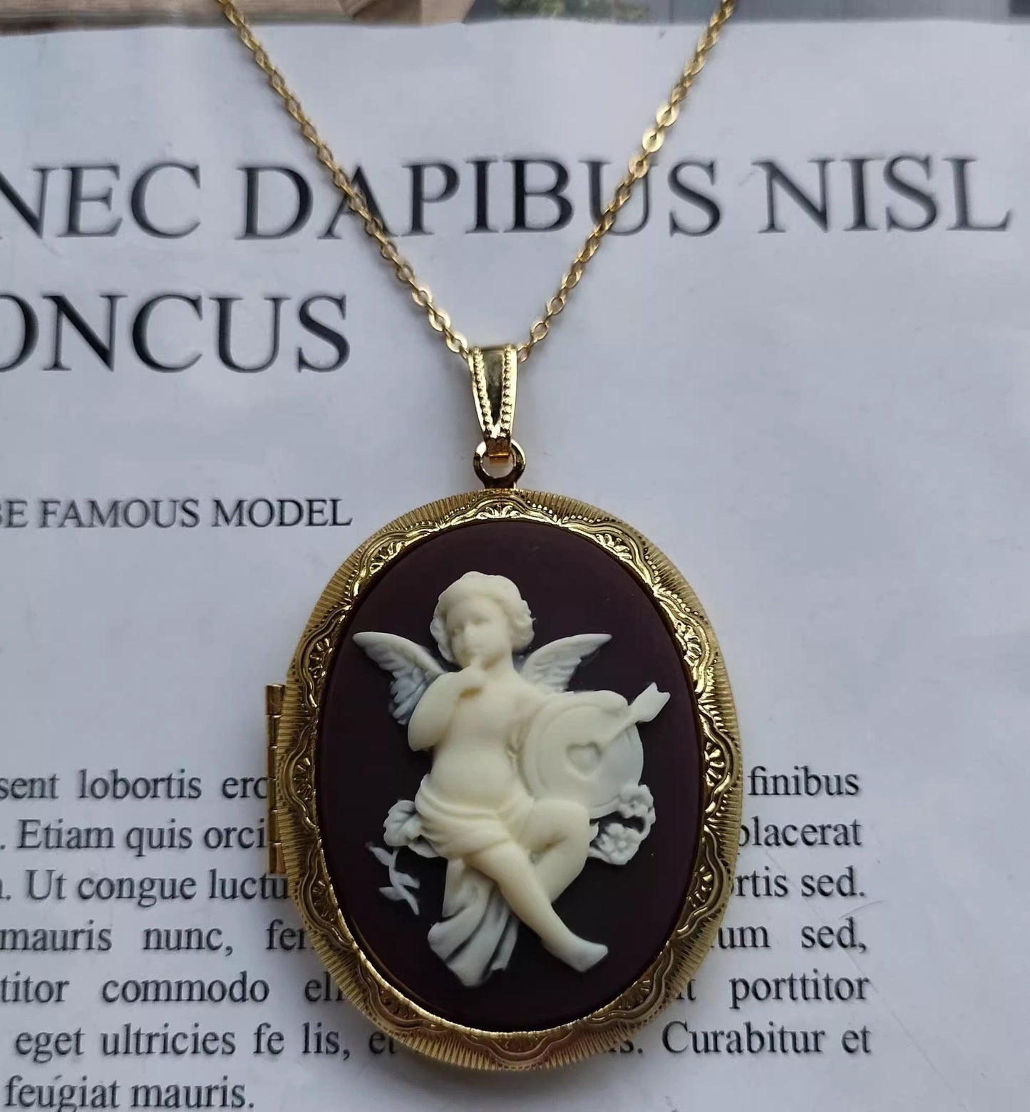 Mypinknyc claret Victorian Style Cameo Photo Locket Pendant Necklace