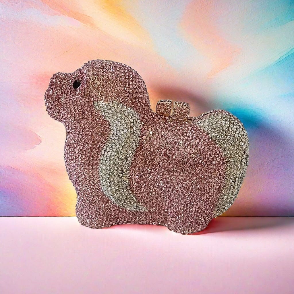 Mypinknyc Crystal Embellished Puppy Rhinestone Clutch