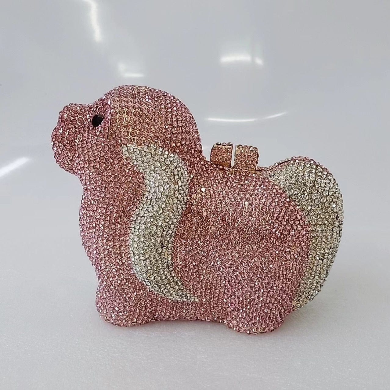 Mypinknyc Crystal Embellished Puppy Rhinestone Clutch