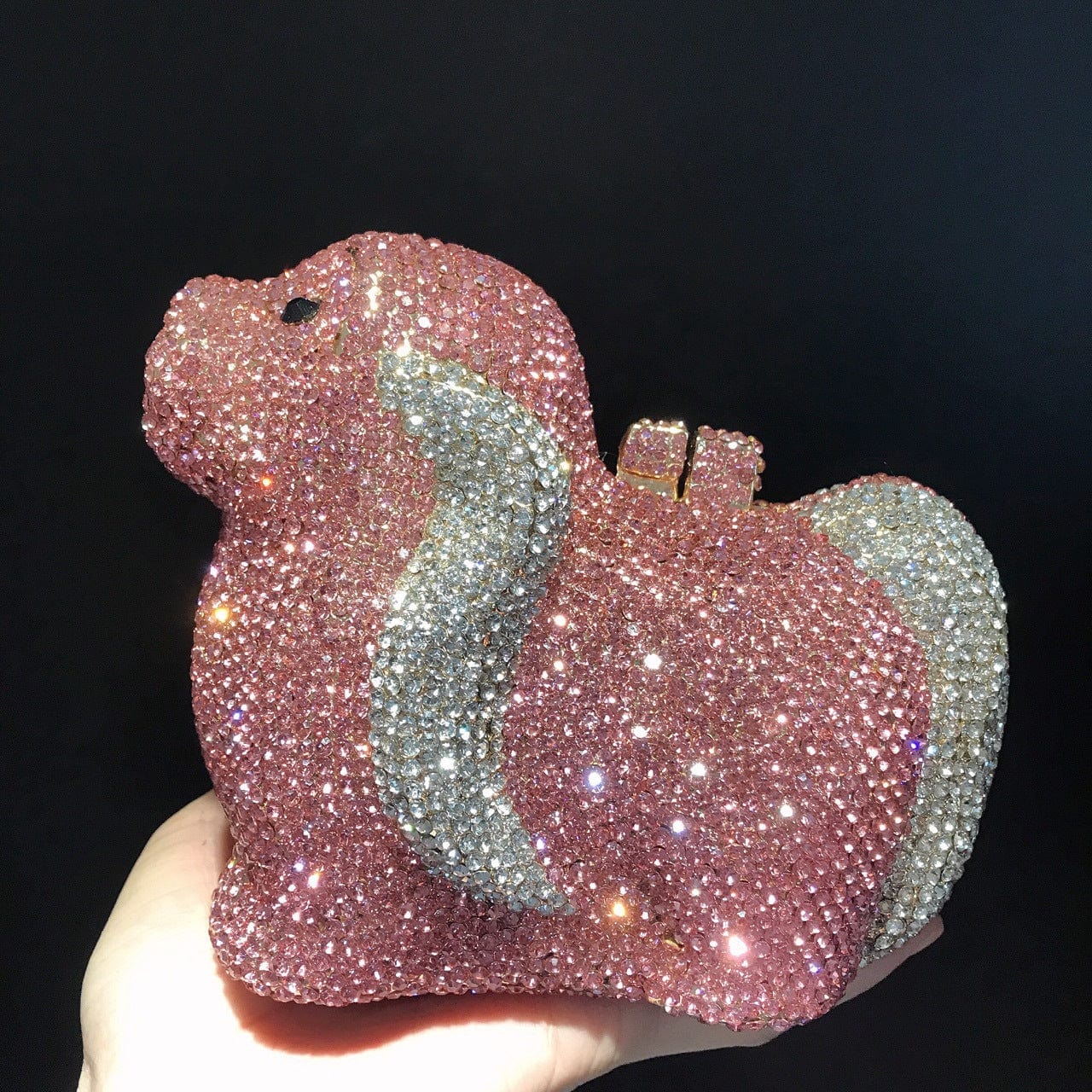 Mypinknyc Crystal Embellished Puppy Rhinestone Clutch
