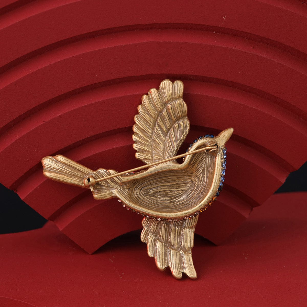 Mypinknyc Gold-Tone Blue Teal Multi Bird Pin