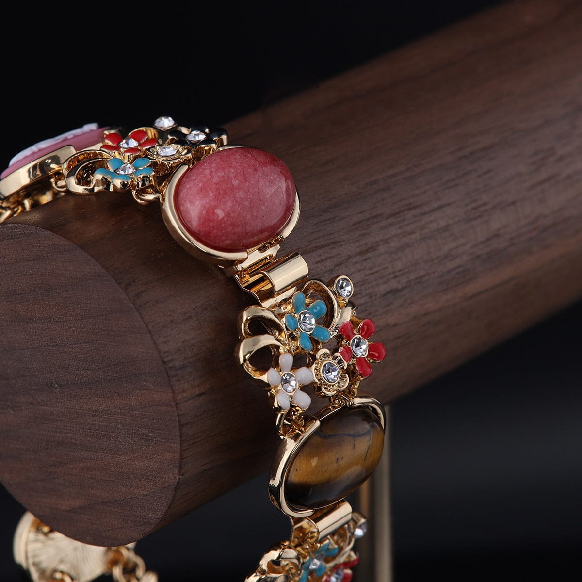 Mypinknyc Gold-Tone Petal Colored Gemstone Bracelet