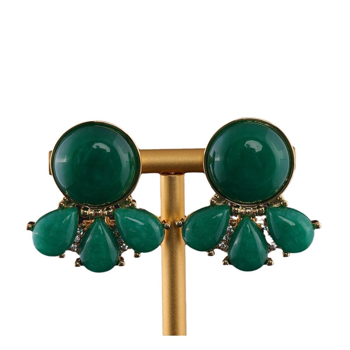 Mypinknyc Green Dyed Natural Jade Semi Precious Pear Earrings