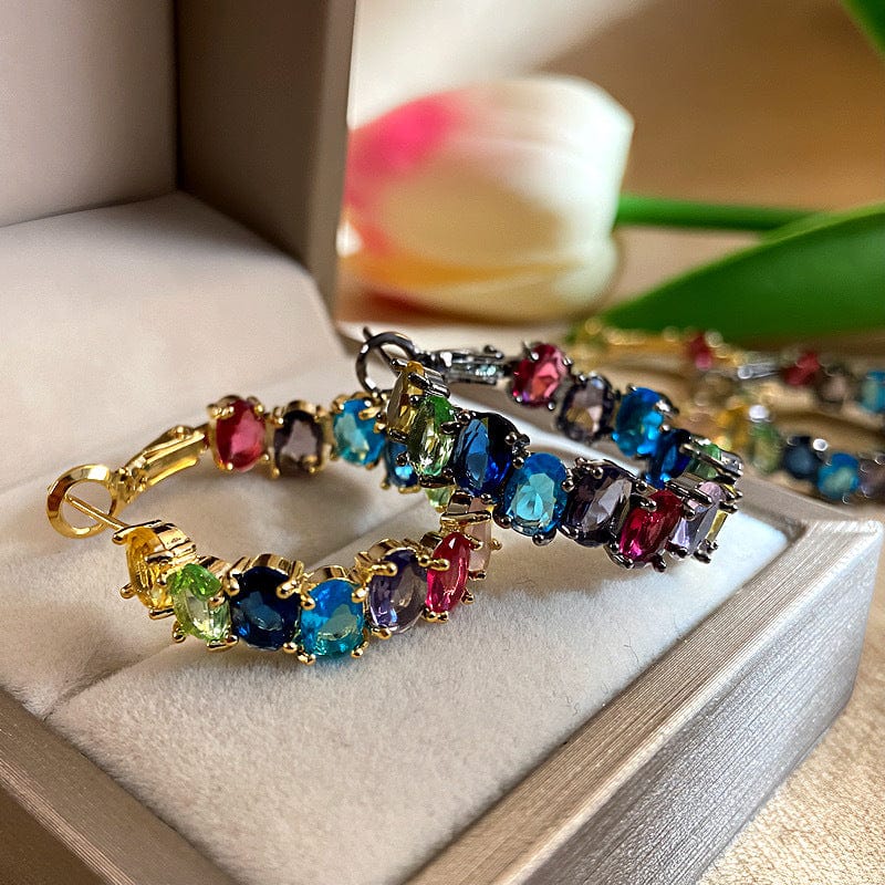 Mypinknyc Multicolor Crystal & Stone Hoop Earrings