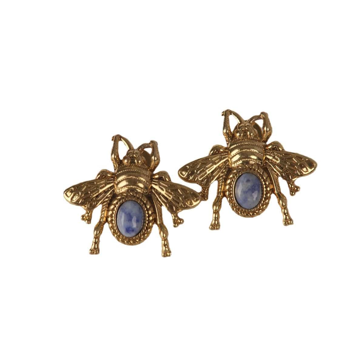 Mypinknyc Natural Stone Inlaid Bee Earrings