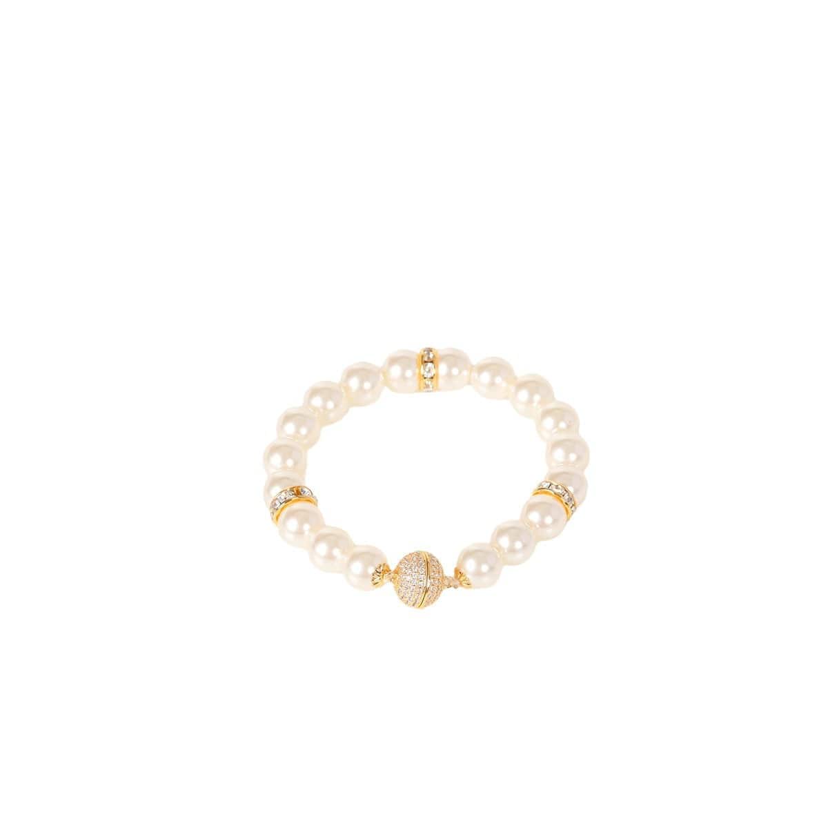 Mypinknyc Sterling Silver Cubic Zirconia Pearl Bracelet