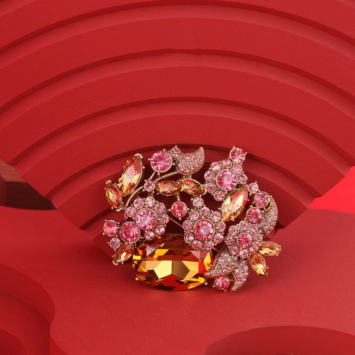 Mypinknyc Stone Pink Flower Cluster Arched Pin