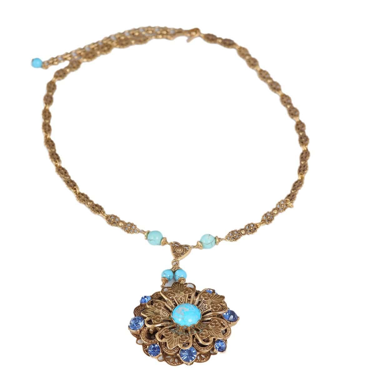 Mypinknyc Turquoise Flower Necklace