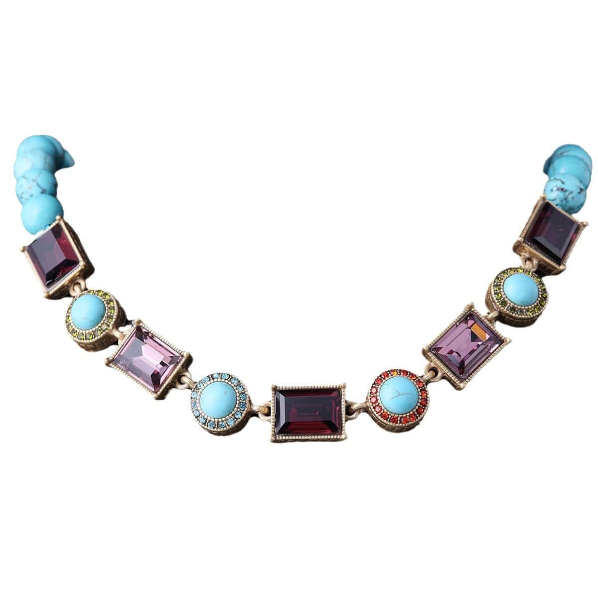 Mypinknyc Turquoise Purple Crystal Necklace