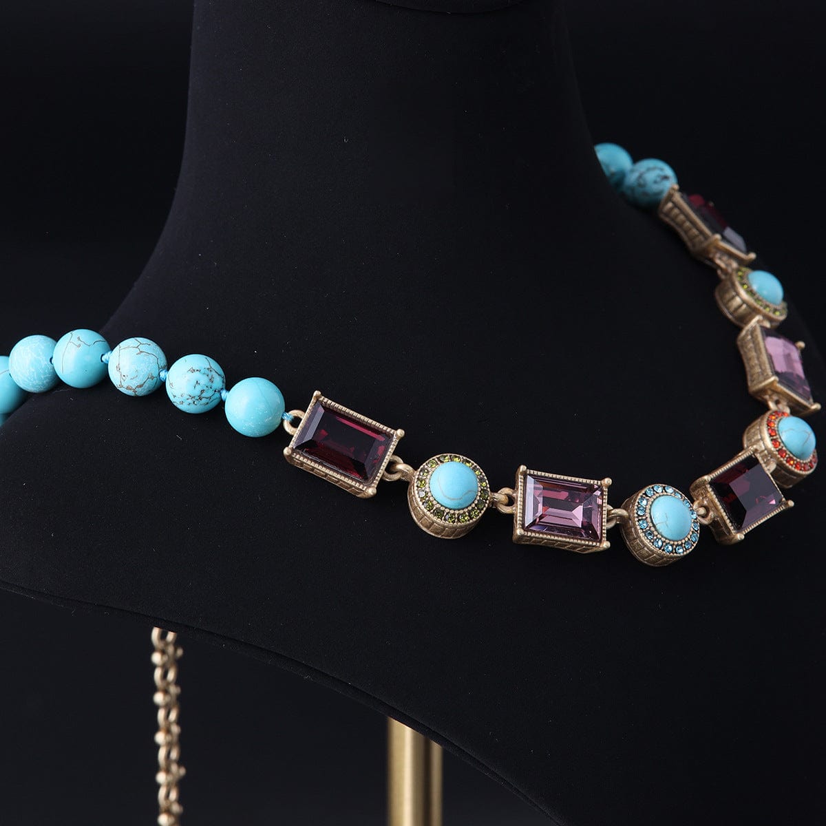 Mypinknyc Turquoise Purple Crystal Necklace