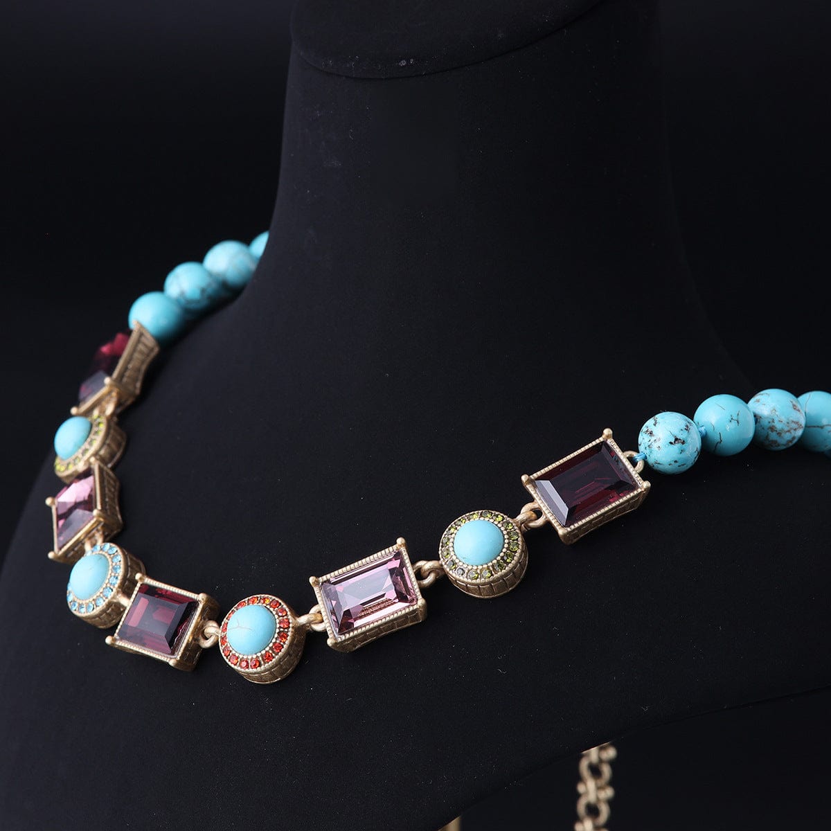 Mypinknyc Turquoise Purple Crystal Necklace