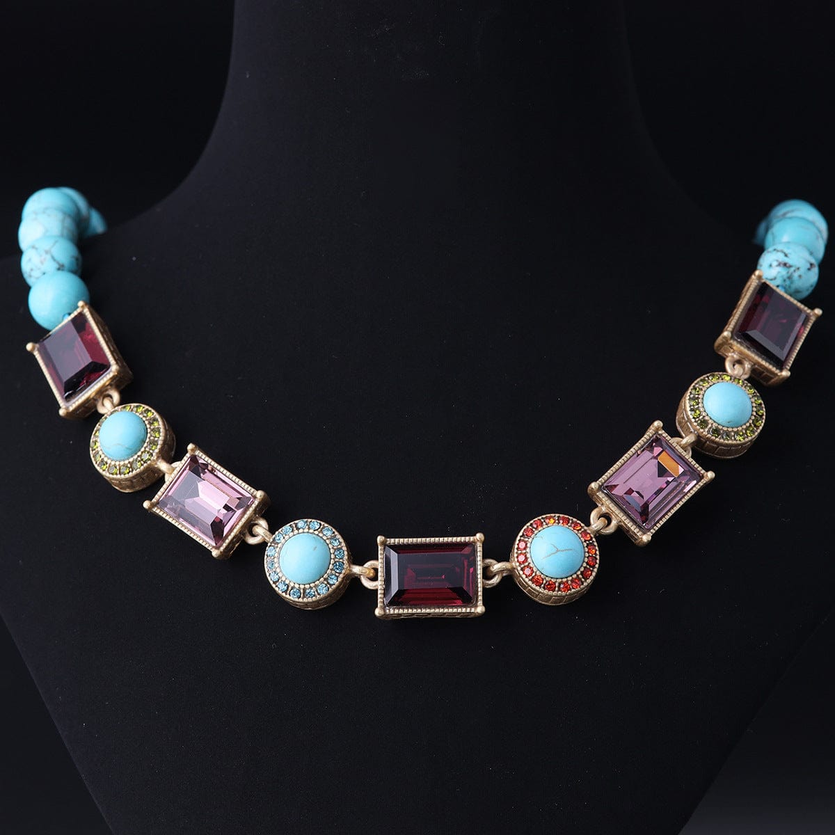 Mypinknyc Turquoise Purple Crystal Necklace