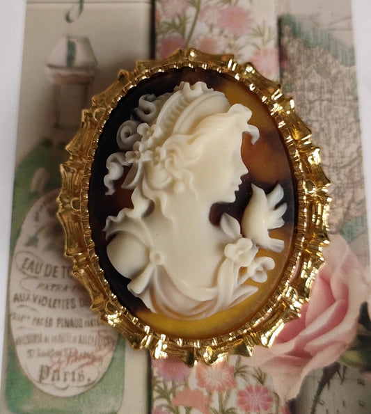 Mypinknyc 棕色 Gold-Tone Cameo Oval Brooch