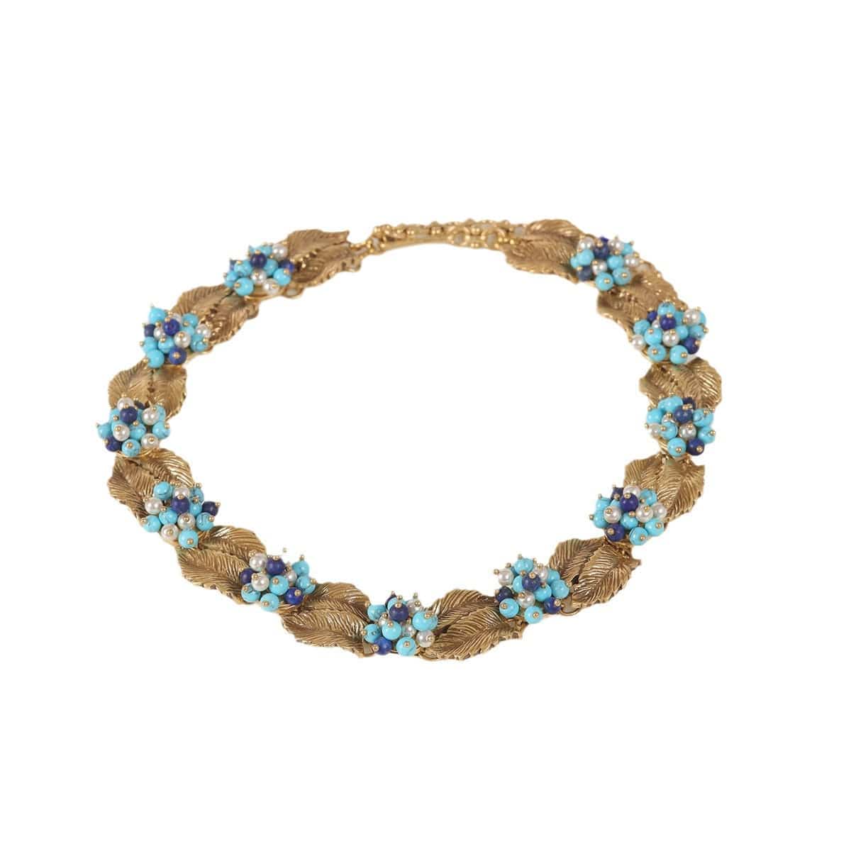 Mypinknyc Blue Pine Particle Leaf Necklace