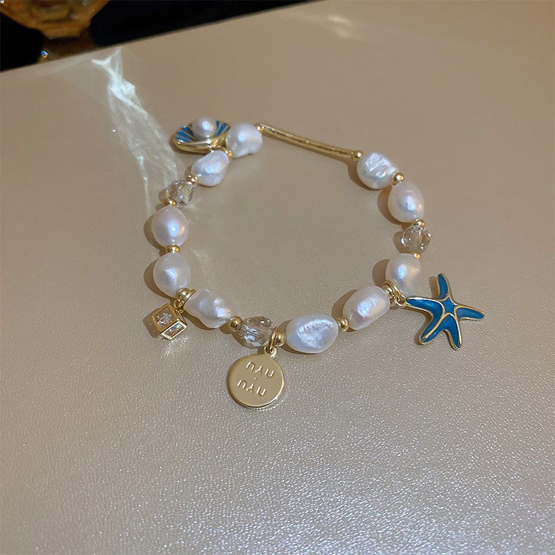 Mypinknyc Blue Starfish Pearl Bracelet