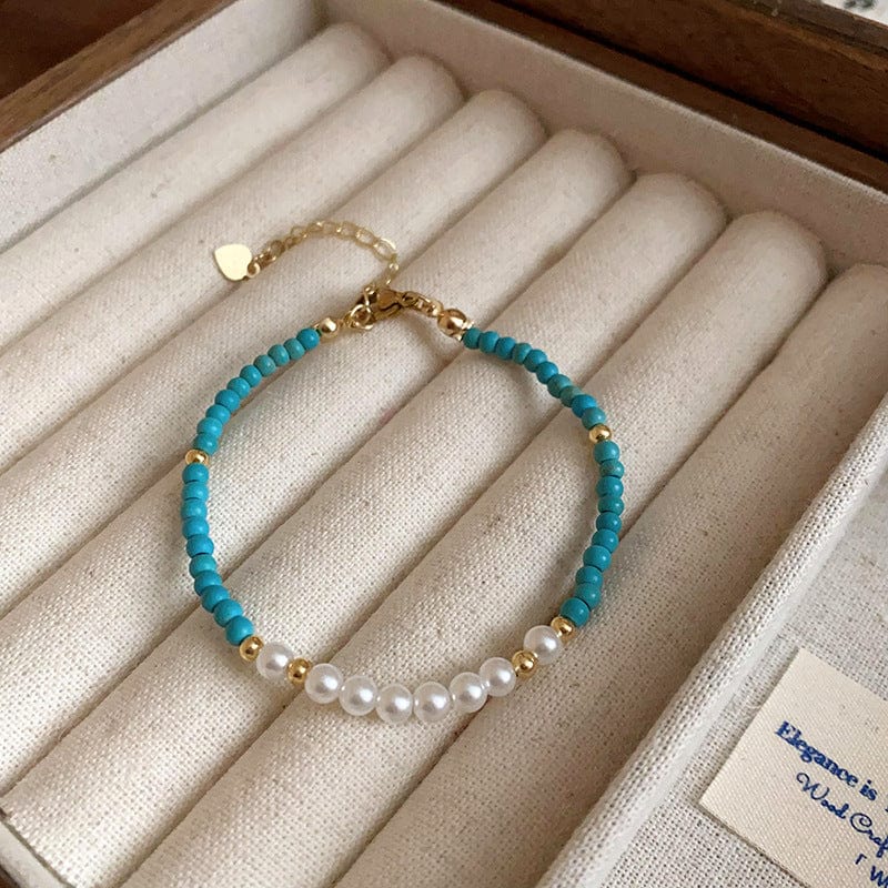 Mypinknyc Blue Turquoise Pearl Bracelet