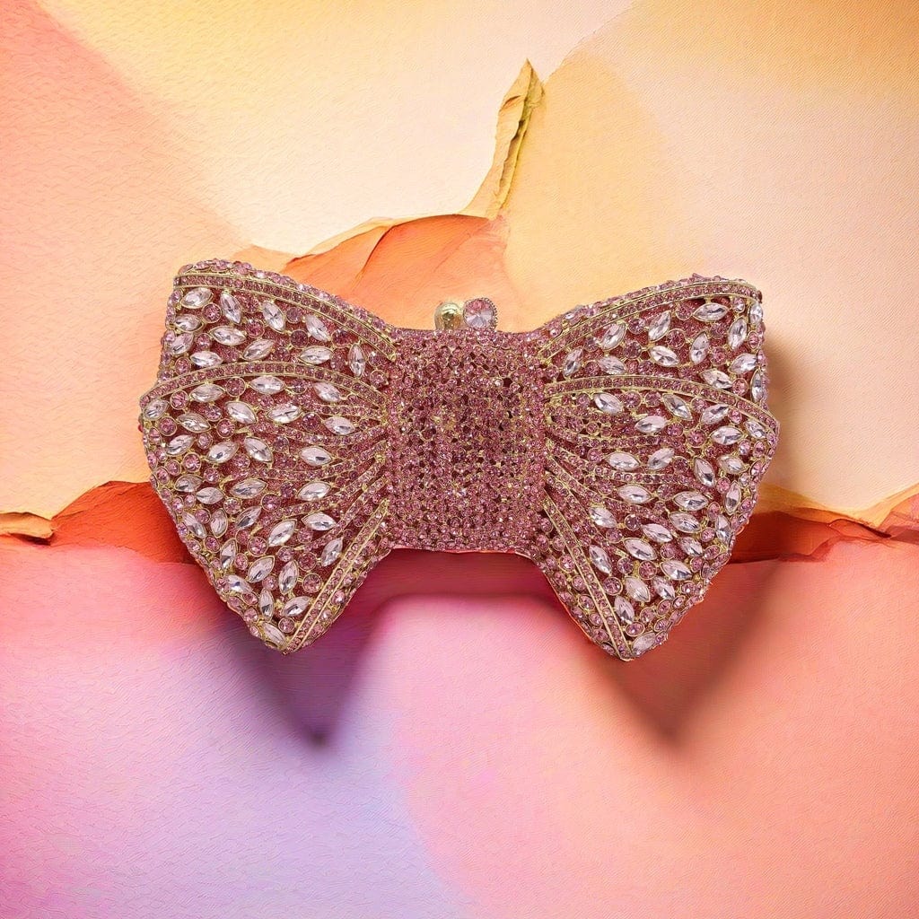 Mypinknyc Crystal Embellished Bow Rhinestone Clutch