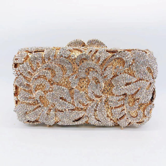 Mypinknyc Crystal Embellished Petal Rhinestone Clutch