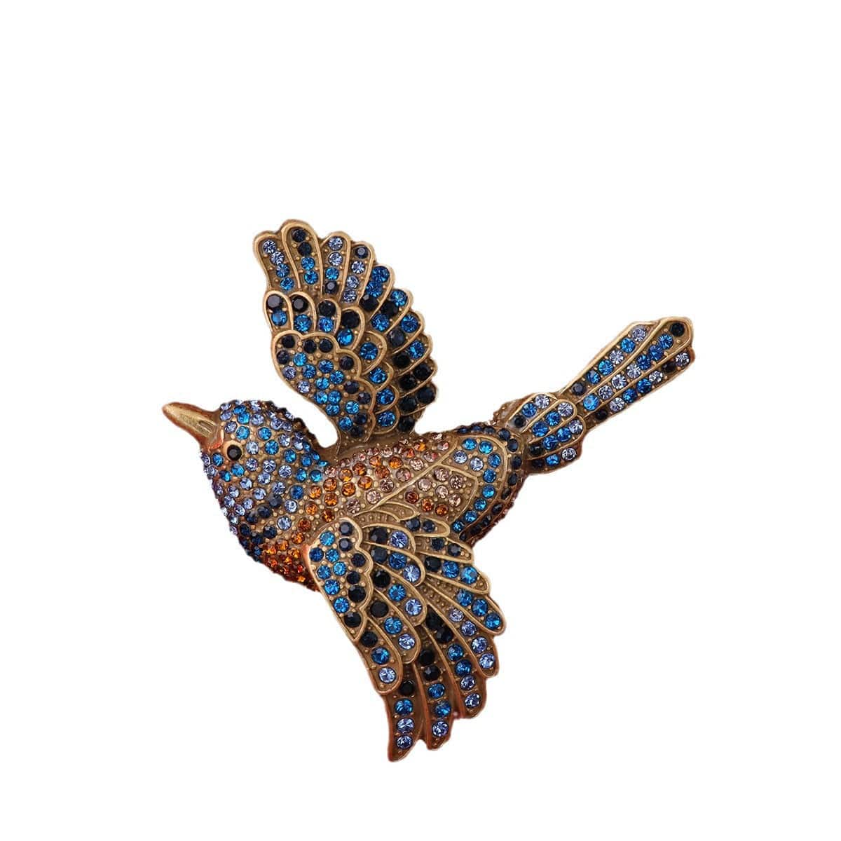 Mypinknyc Gold-Tone Blue Teal Multi Bird Pin