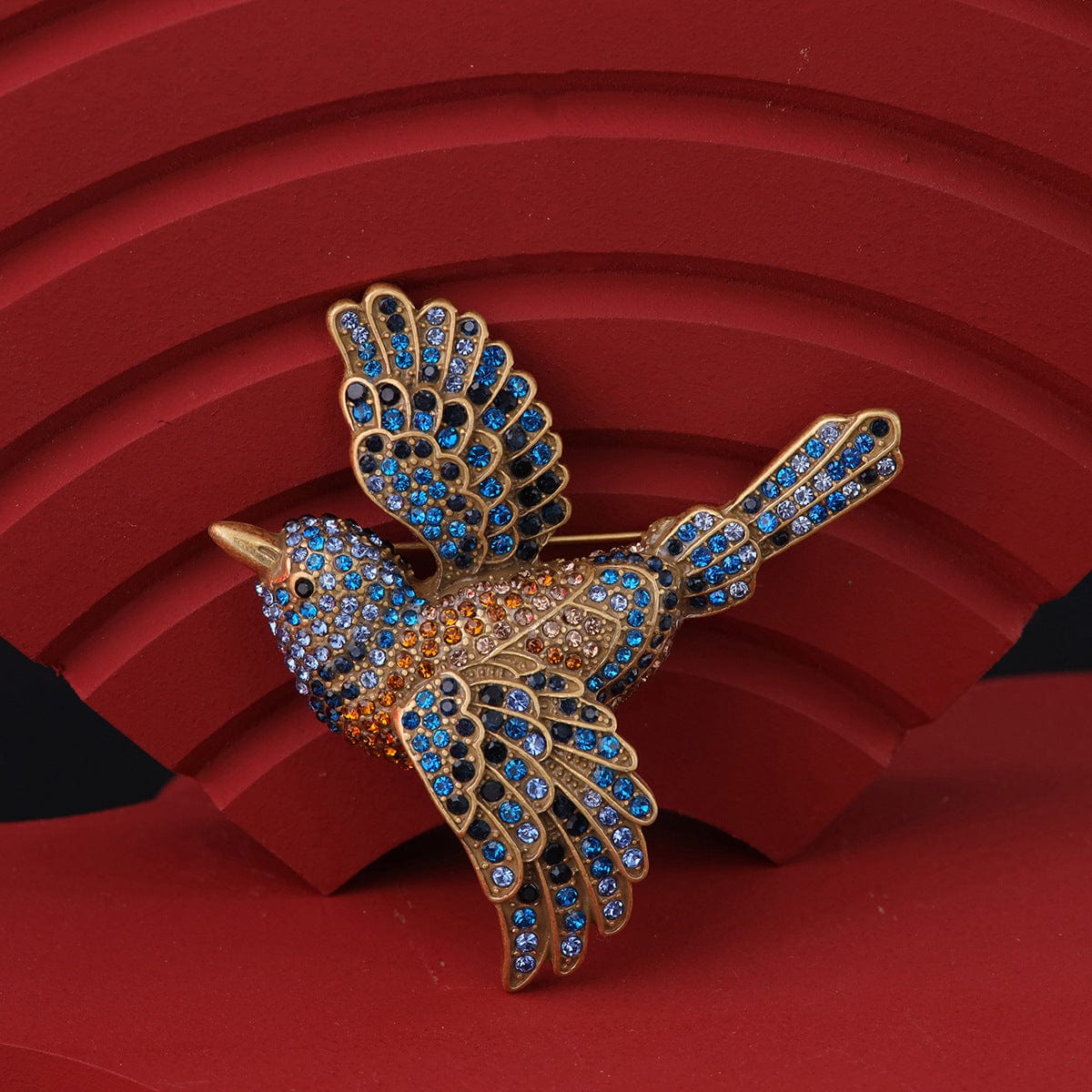 Mypinknyc Gold-Tone Blue Teal Multi Bird Pin