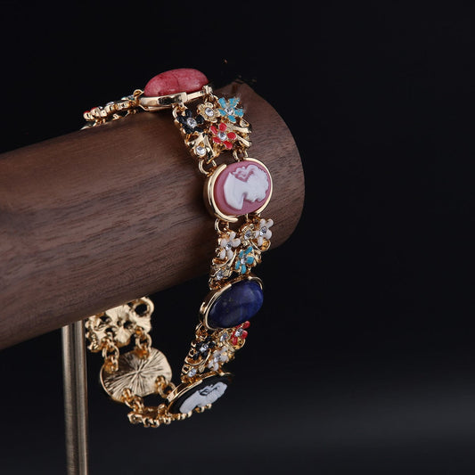 Mypinknyc Gold-Tone Petal Colored Gemstone Bracelet