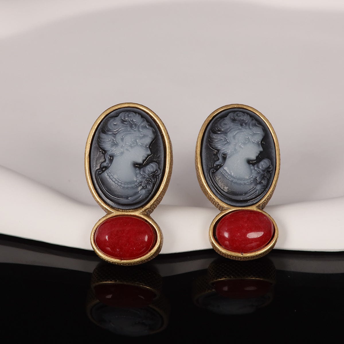 Mypinknyc Gold-Tone Simulated Cameo Drop Earrings