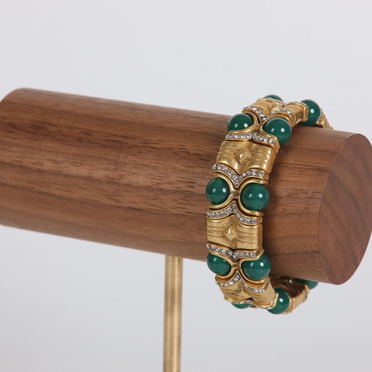 Mypinknyc Green Agate Studded Zircon Bracelet