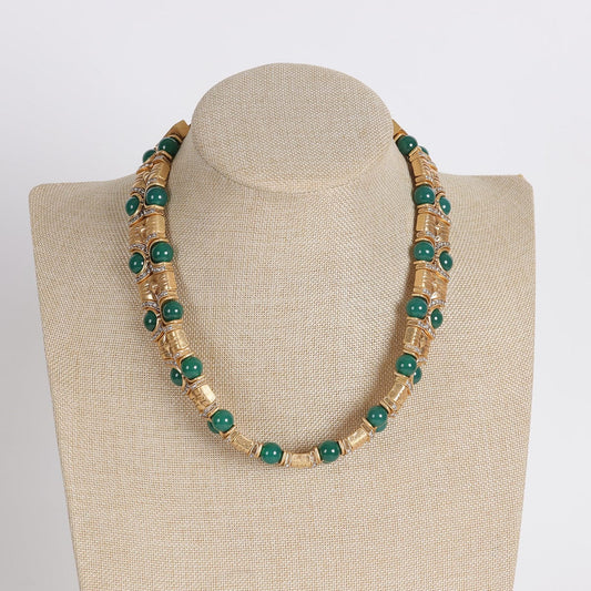 Mypinknyc Metal Green Natural Jade Necklace