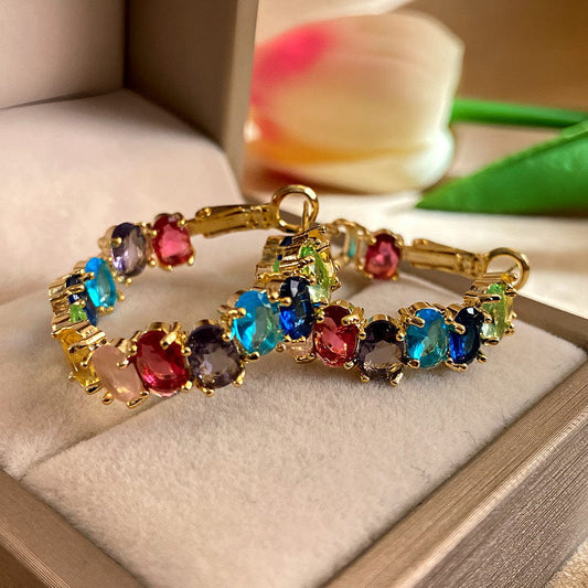 Mypinknyc Multicolor Crystal & Stone Hoop Earrings