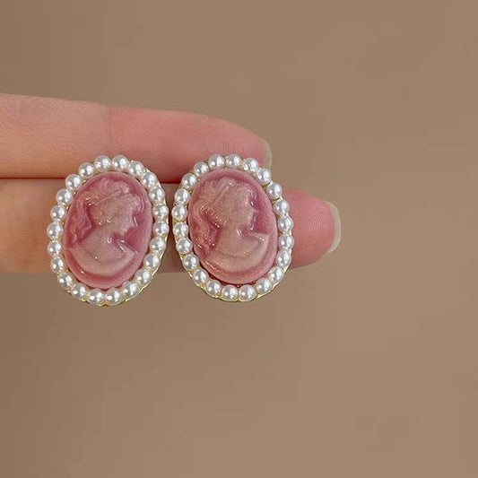 Mypinknyc Pearl Simulated Cameo Drop Earrings