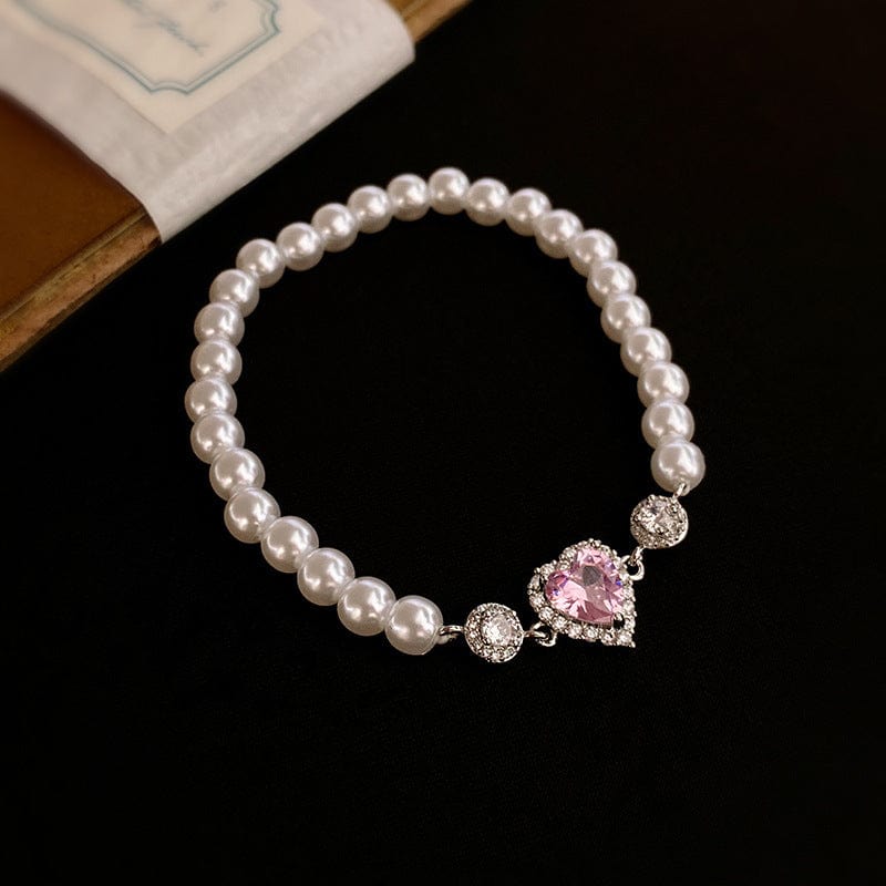 Mypinknyc Pink Crystal Pearl Bracelet