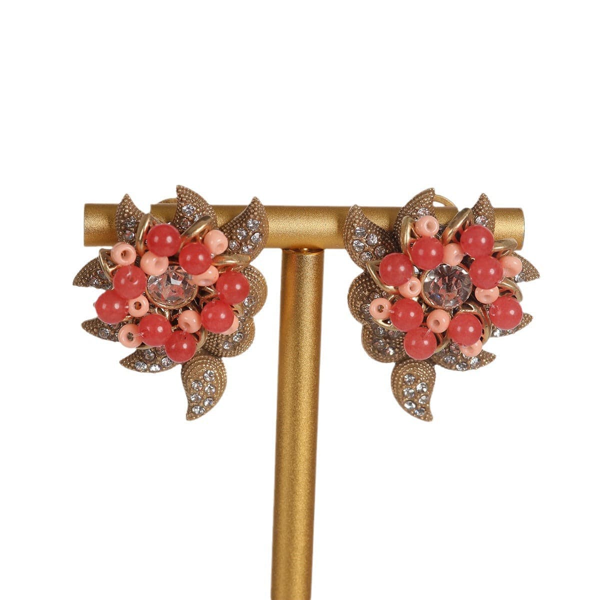 Mypinknyc Pink Flower Studded Zircon Earrings