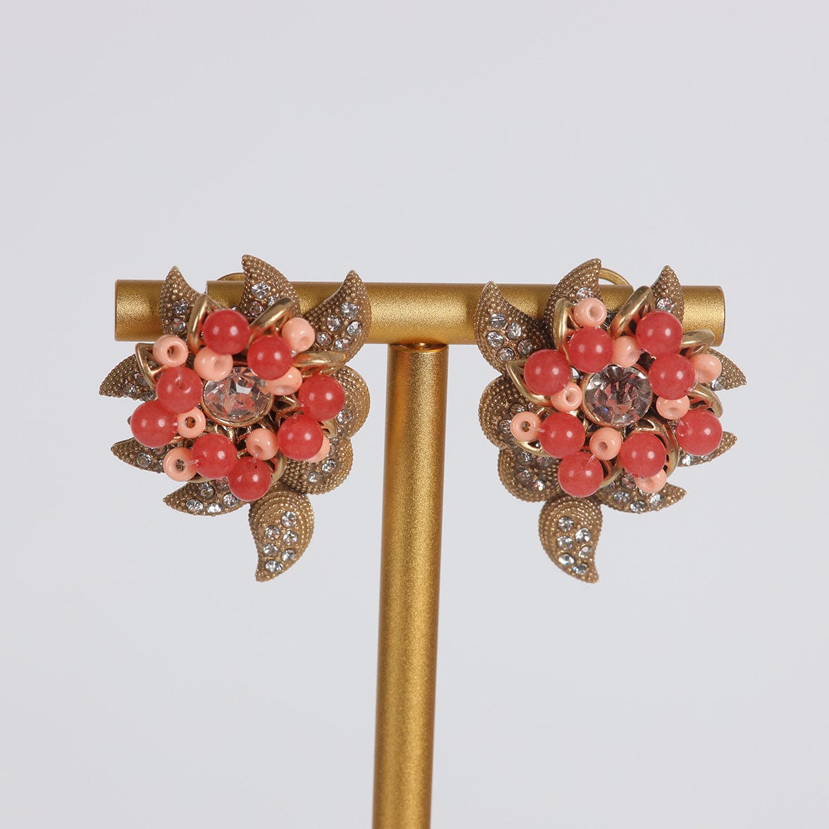 Mypinknyc Pink Flower Studded Zircon Earrings