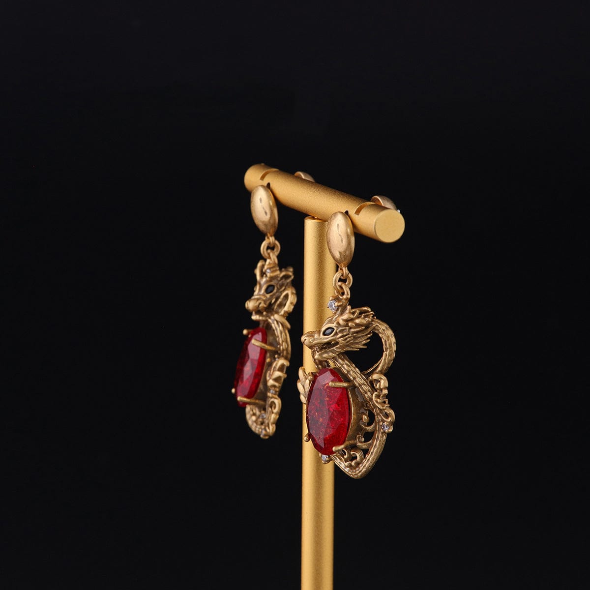 Mypinknyc Red Natural Gemstone Dragon Earrings