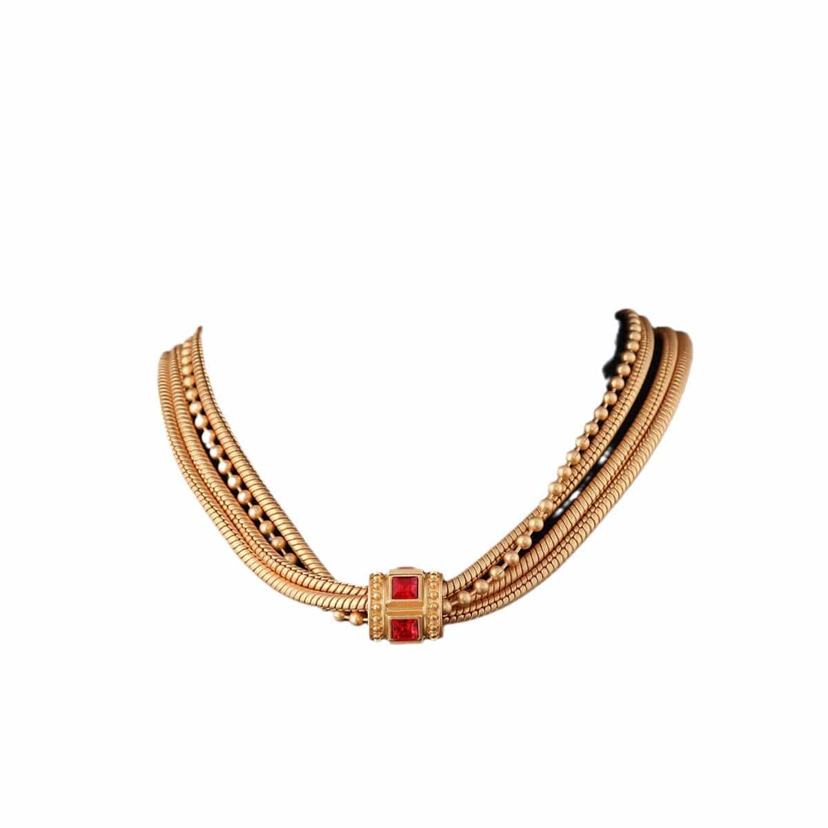 Mypinknyc Ruby Multi-layer Chain Necklace