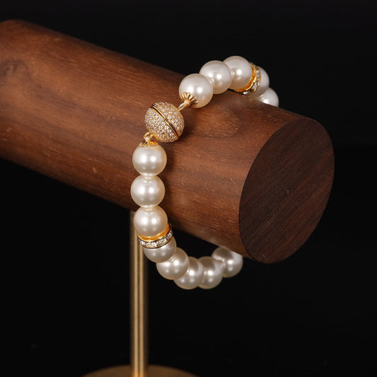 Mypinknyc Sterling Silver Cubic Zirconia Pearl Bracelet