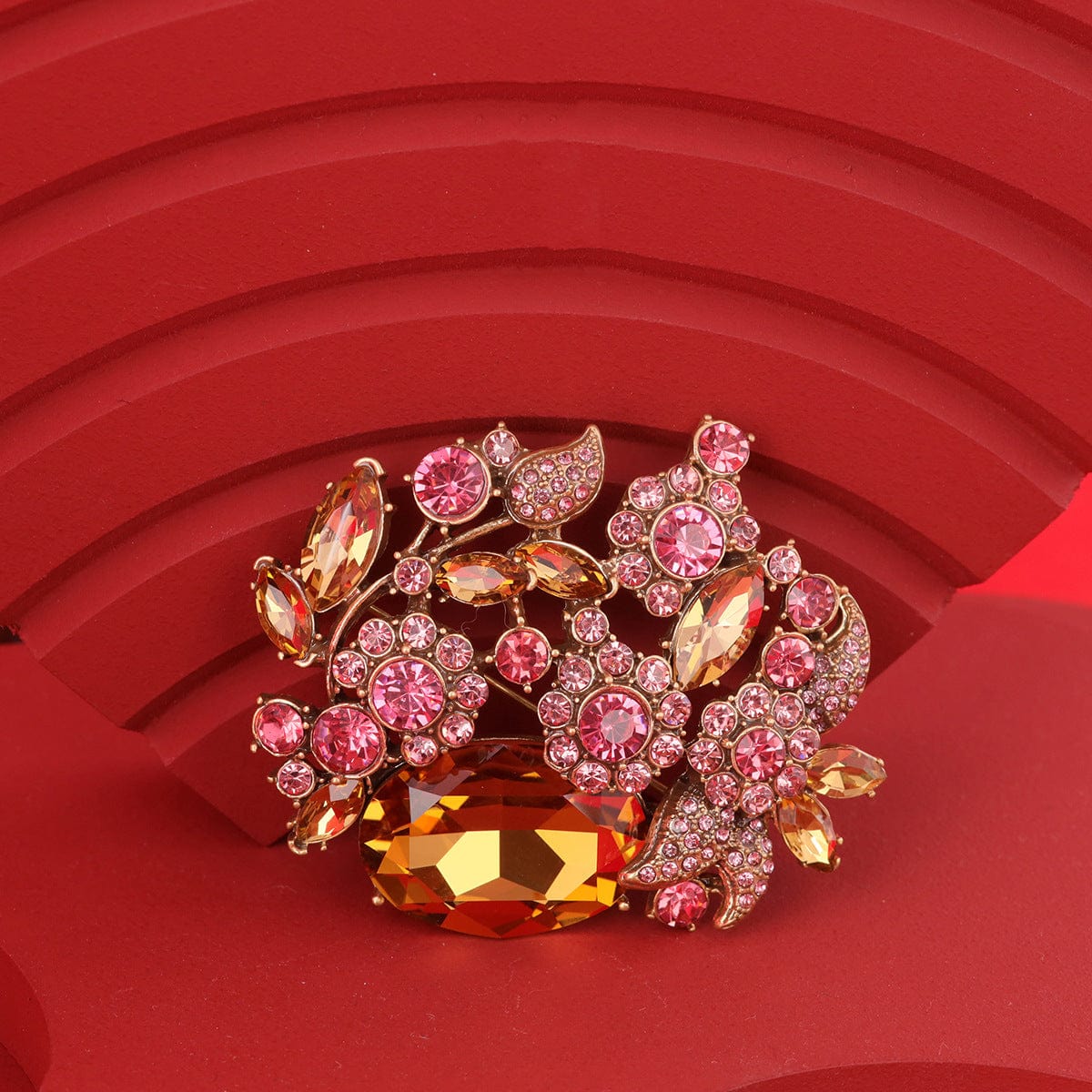 Mypinknyc Stone Pink Flower Cluster Arched Pin